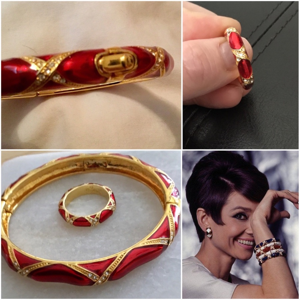 Audrey Hepburn RED Enamel & Crystal Set